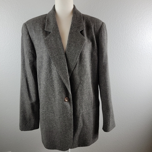 Sag Harbor Womens Gray One Button Wool Blend Blazer Jacket - Picture 8 of 8